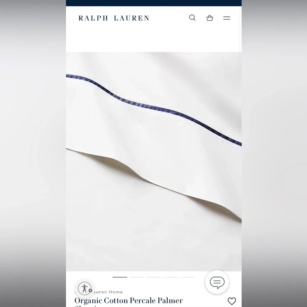 Ralph Lauren Palmer Percale King Flat Sheet 100% Cotton White Navy NWT